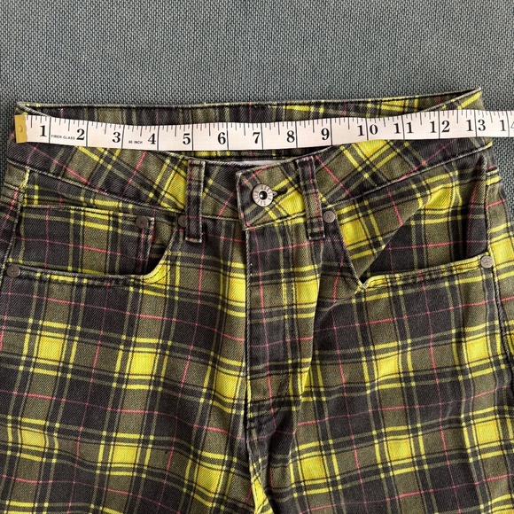 THE RAGGED PRIEST Caddie Lime Check Print Mom Jeans - Picture 9 of 9